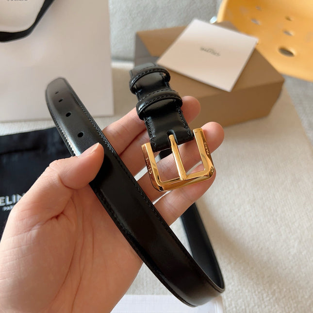 CELINE 25S BELT 25MM IN BLACK CALFSKIN GOLD HARDWARE 561796