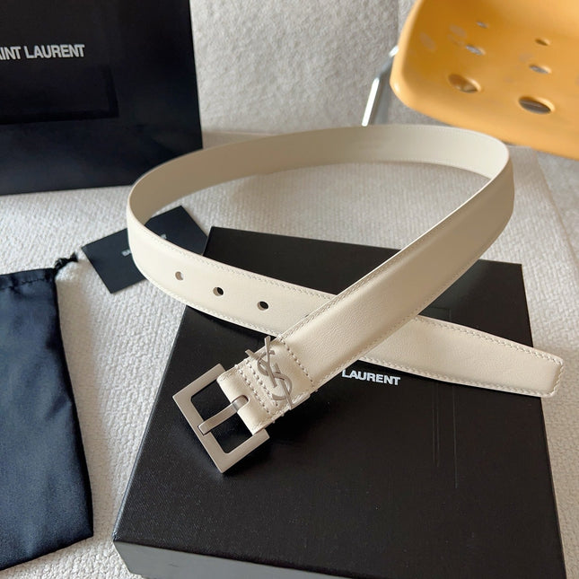 YSL 25S BELT 30 MM IN CREAM WHITE CALFSKIN 571018