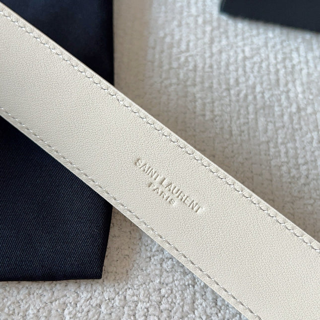 YSL 25S BELT 30 MM IN CREAM WHITE CALFSKIN 571018