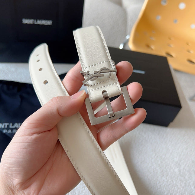 YSL 25S BELT 30 MM IN CREAM WHITE CALFSKIN 571018