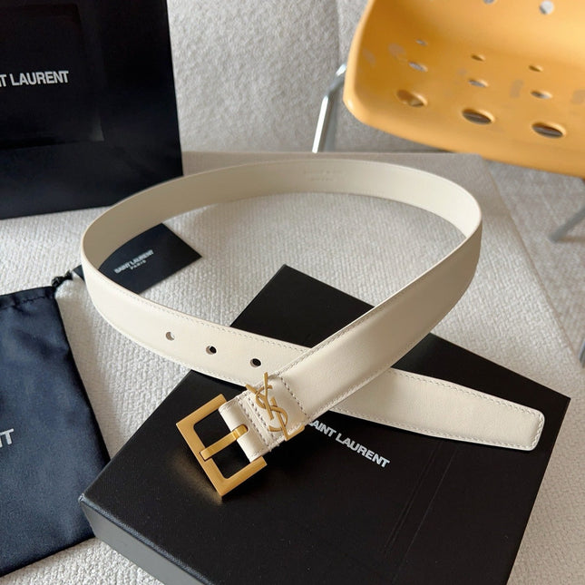 YSL 25S BELT 30 MM IN CREAM WHITE CALFSKIN 571019