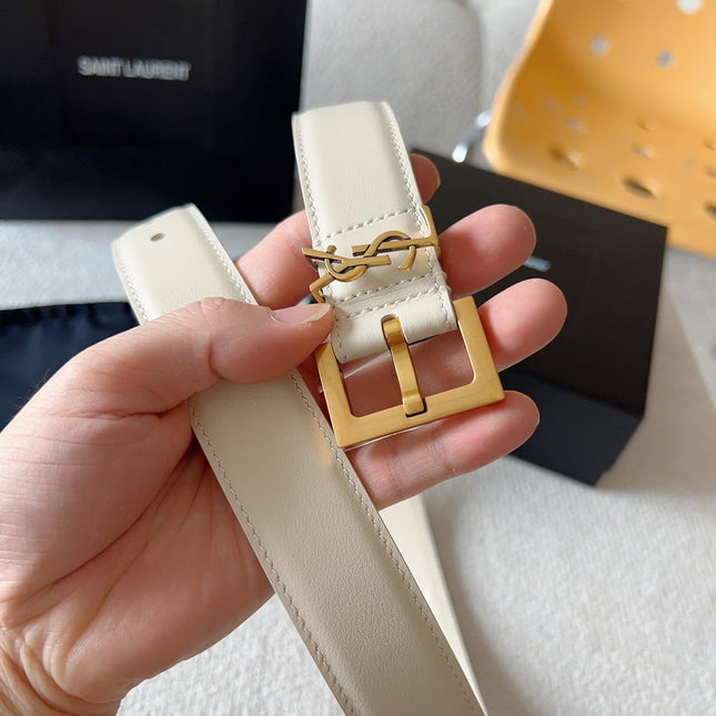 YSL 25S BELT 30 MM IN CREAM WHITE CALFSKIN 571019