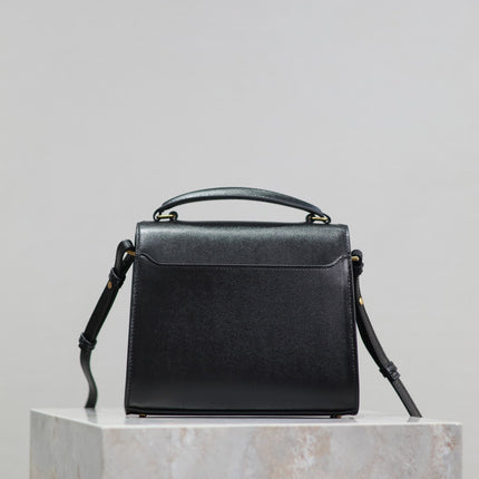 CASSANDRA MINI TOP HANDLE BAG 20 IN BLACK CALFSKIN GOLD HARDWARE