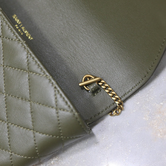 YSL 25S SAINT LAURENT GABY 19 IN DARK OLIVE QUILTED CALFSKIN GOLD HARDWARE