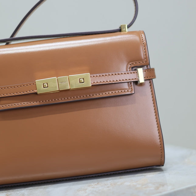 YSL 25S MINI MANHATTAN 19 IN BROWN CALFSKIN GOLD HARDWARE