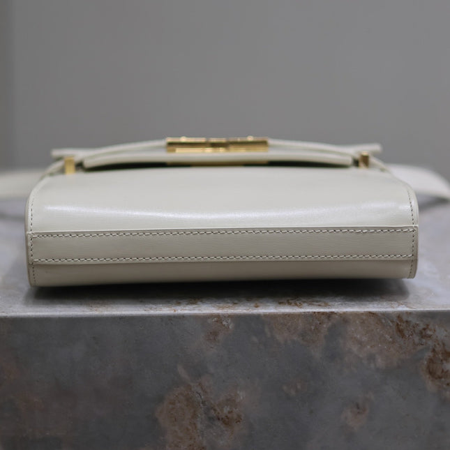 YSL 25S MINI MANHATTAN 19 IN BLANC VINTAGE CALFSKIN GOLD HARDWARE
