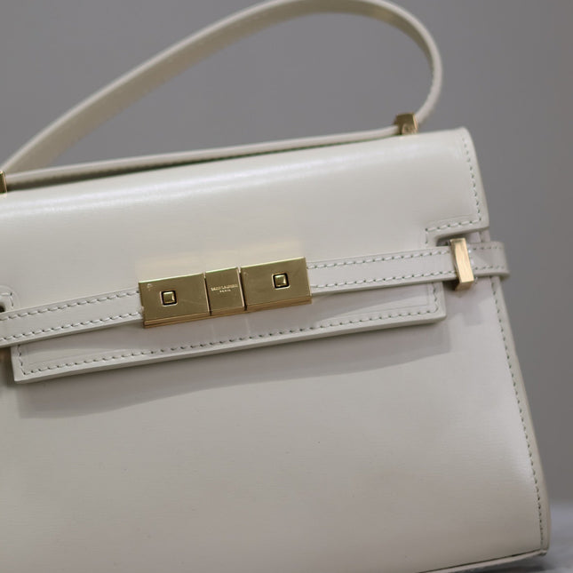 YSL 25S MINI MANHATTAN 19 IN BLANC VINTAGE CALFSKIN GOLD HARDWARE