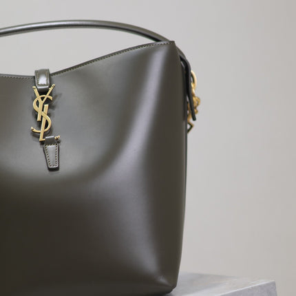 YSL 25S LE 5 À 7 BUCKET 26 IN DARK OLIVE CALFSKIN GOLD HARDWARE