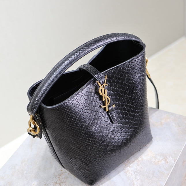 YSL 25S LE 37 20 IN BLACK SNAKE EMBOSSED CALFSKIN GOLD HARDWARE
