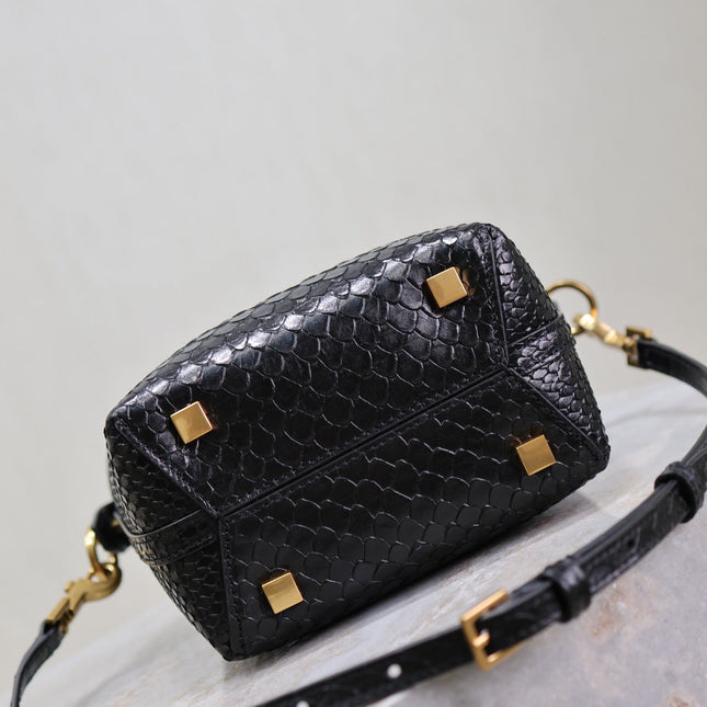 YSL 25S LE 37 BUCKET 15 IN BLACK SNAKE EMBOSSED CALFSKIN GOLD HARDWARE