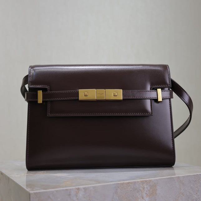 YSL 25S MANHATTAN SMALL 24 IN ROUGE CABERNET CALFSKIN GOLD HARDWARE