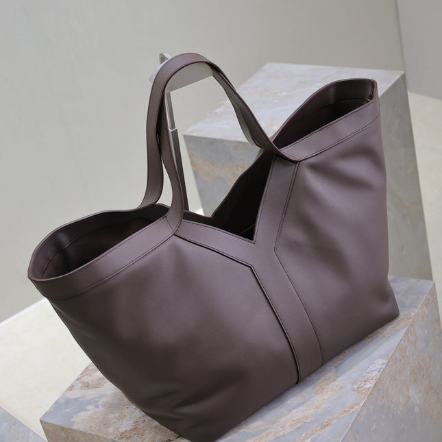 YSL 25S Y TOTE 50 IN PURPLE BROWN CALFSKIN GOLD HARDWARE