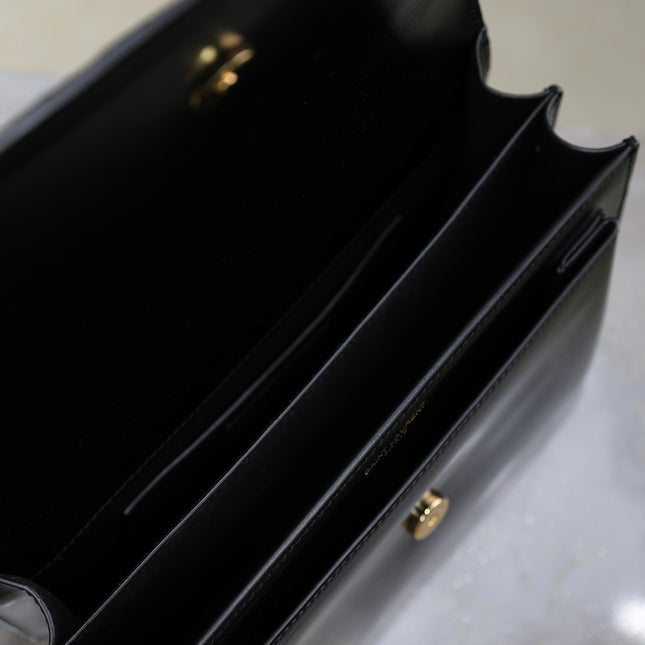 YSL 25S SUNSET BAG 22 IN BLACK CALFSKIN AND SUEDE GOLD HARDWARE