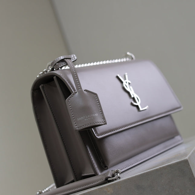 YSL 25S SUNSET BAG 22 IN DARK PURPLE CALFSKIN SILVER HARDWARE