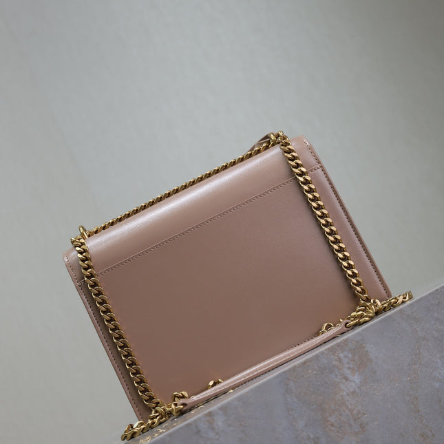 YSL 25S SUNSET BAG 22 IN WARM TAUPE PINK CALFSKIN GOLD HARDWARE