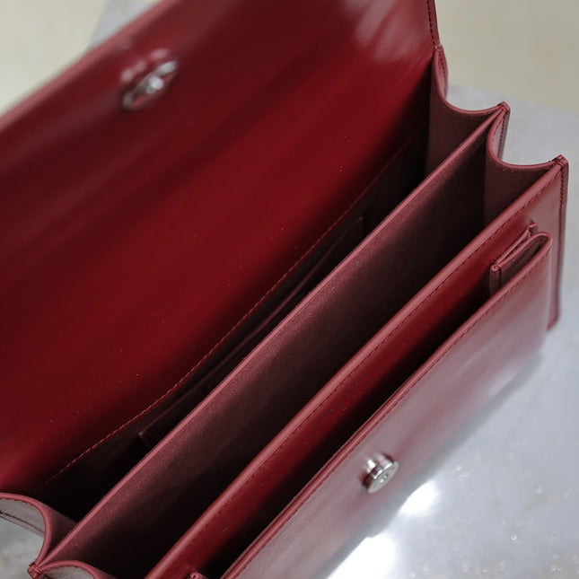 YSL 25S SUNSET BAG 22 IN CRIMSON RED CALFSKIN SILVER HARDWARE