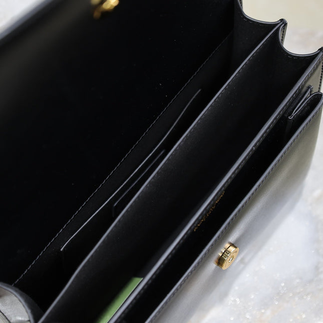 YSL 25S SUNSET BAG 22 IN BLACK CALFSKIN GOLD HARDWARE
