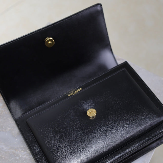 YSL 25S SUNSET BAG 22 IN BLACK CALFSKIN GOLD HARDWARE
