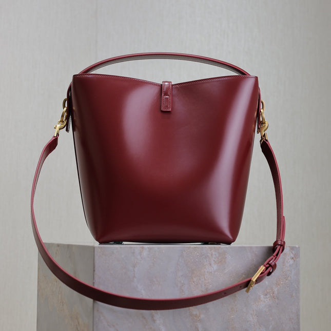YSL 25S LE 5 À 7 BUCKET 26 IN DARK BURGUNDY CALFSKIN GOLD HARDWARE