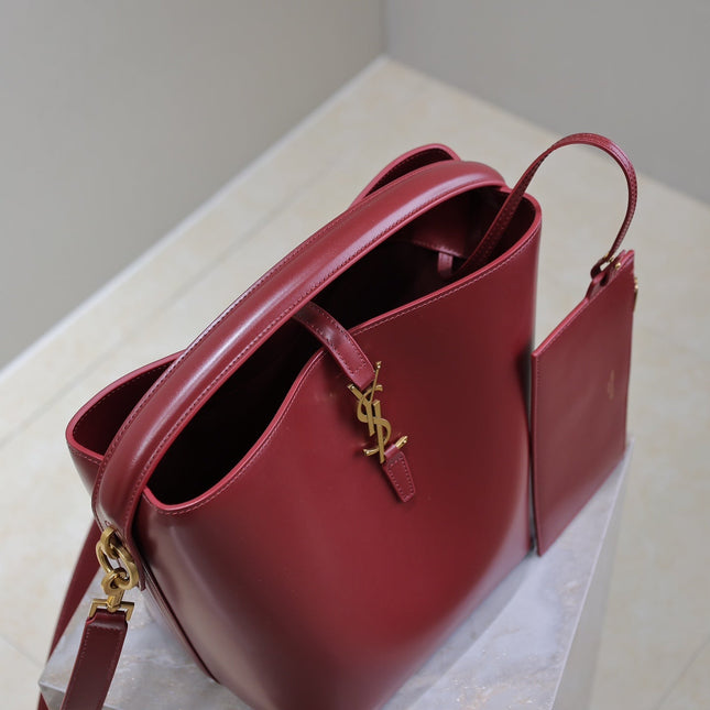 YSL 25S LE 5 À 7 BUCKET 26 IN DARK BURGUNDY CALFSKIN GOLD HARDWARE