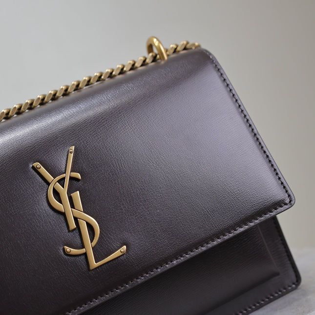 YSL 25S SUNSET BAG 22 IN DARK PURPLE CALFSKIN GOLD HARDWARE