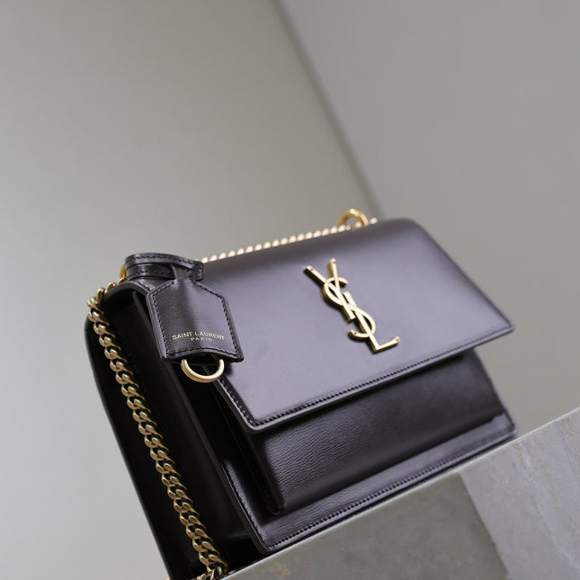 YSL 25S SUNSET BAG 22 IN DARK PURPLE CALFSKIN GOLD HARDWARE