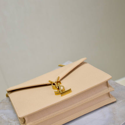 CASSANDRA CHAIN BAG 22 IN APRICOT CAVIAR PATTERN CALFSKIN GOLD HARDWARE