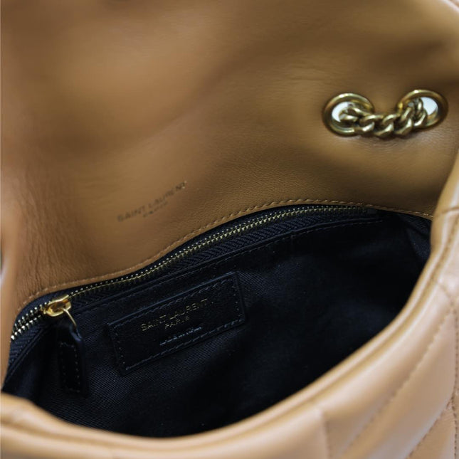 YSL 25S LOULOU PUFFER MINI 23 IN CARAMEL CALFSKIN GOLD HARDWARE