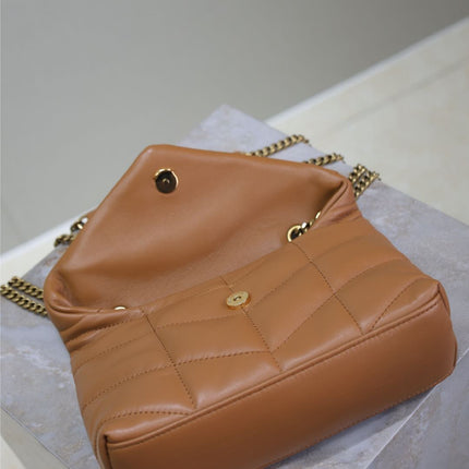 YSL 25S LOULOU PUFFER MINI 23 IN CARAMEL CALFSKIN GOLD HARDWARE