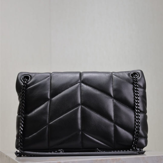 YSL 25S LOULOU PUFFER MM 29 IN BLACK CALFSKIN BLACK HARDWARE