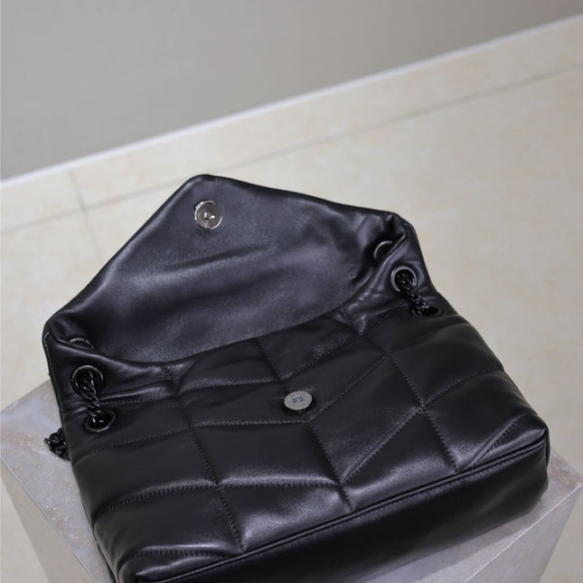 YSL 25S LOULOU PUFFER MM 29 IN BLACK CALFSKIN BLACK HARDWARE