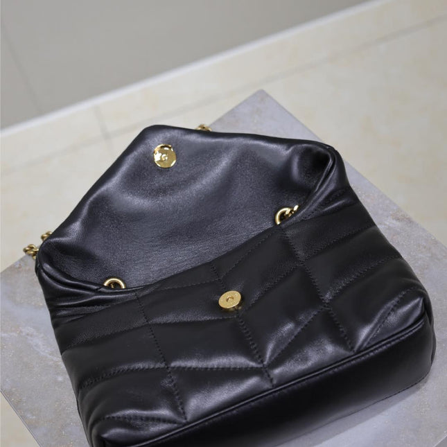 YSL 25S LOULOU PUFFER MINI 23 IN BLACK CALFSKIN GOLD HARDWARE