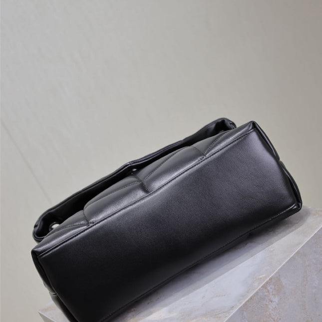 YSL 25S LOULOU PUFFER GM 35 IN BLACK CALFSKIN SILVER HARDWARE
