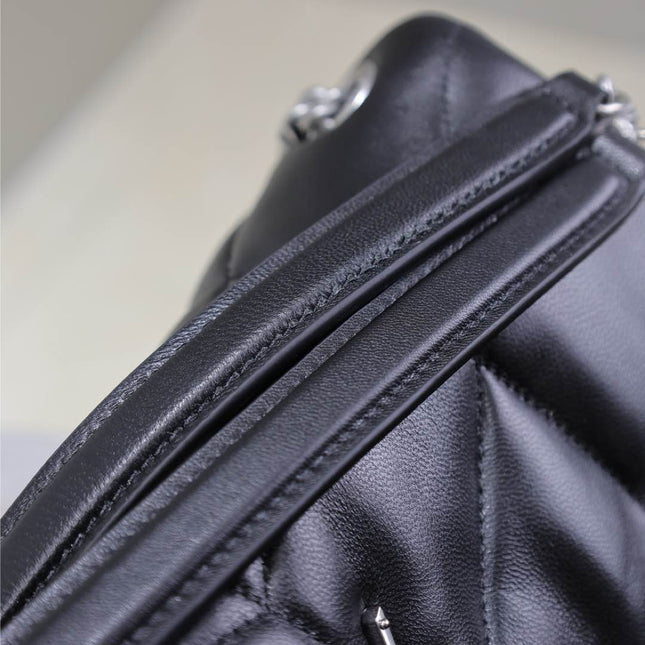 YSL 25S LOULOU PUFFER MM 29 IN BLACK CALFSKIN SILVER HARDWARE