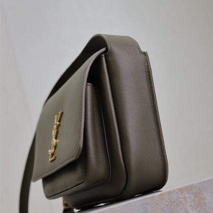YSL 25S NIKI BABY 22 IN DARK OLIVE BROWN CALFSKIN GOLD HARDWARE