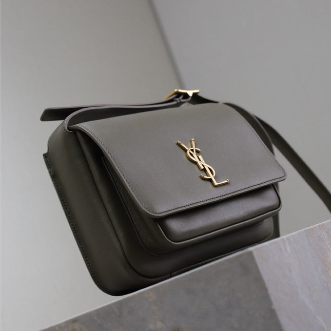 YSL 25S NIKI BABY 22 IN DARK OLIVE BROWN CALFSKIN GOLD HARDWARE