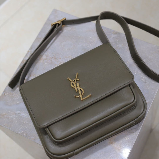 YSL 25S NIKI BABY 22 IN DARK OLIVE BROWN CALFSKIN GOLD HARDWARE
