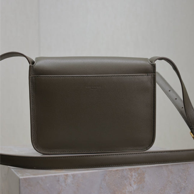 YSL 25S NIKI BABY 22 IN DARK OLIVE BROWN CALFSKIN GOLD HARDWARE
