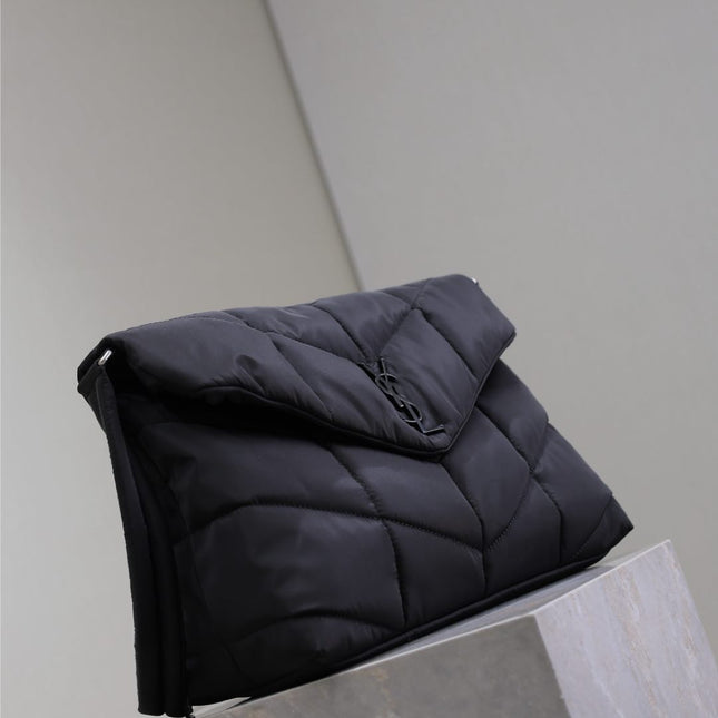 YSL 25S LOULOU PUFFER BAG 34 IN BLACK NYLON SILVER HARDWARE