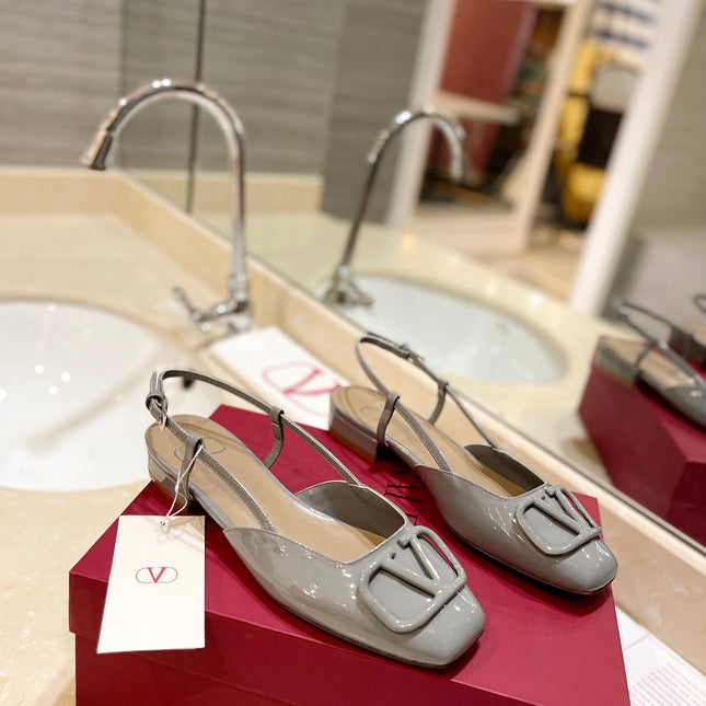 VALENTINO 26S SLINGBACK IN LIGHT GREY PATENT CALFSKIN