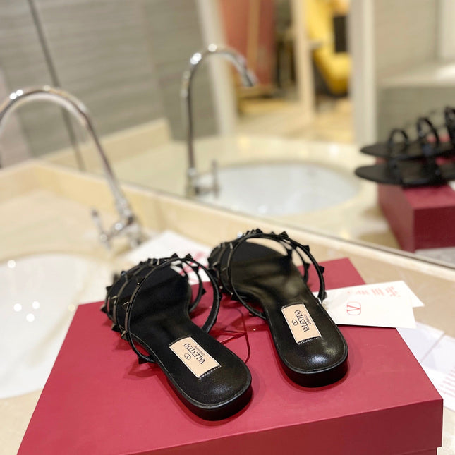 VALENTINO 26S ROCKSTUD CAGED SANDALS IN BLACK SMOOTH CALFSKIN