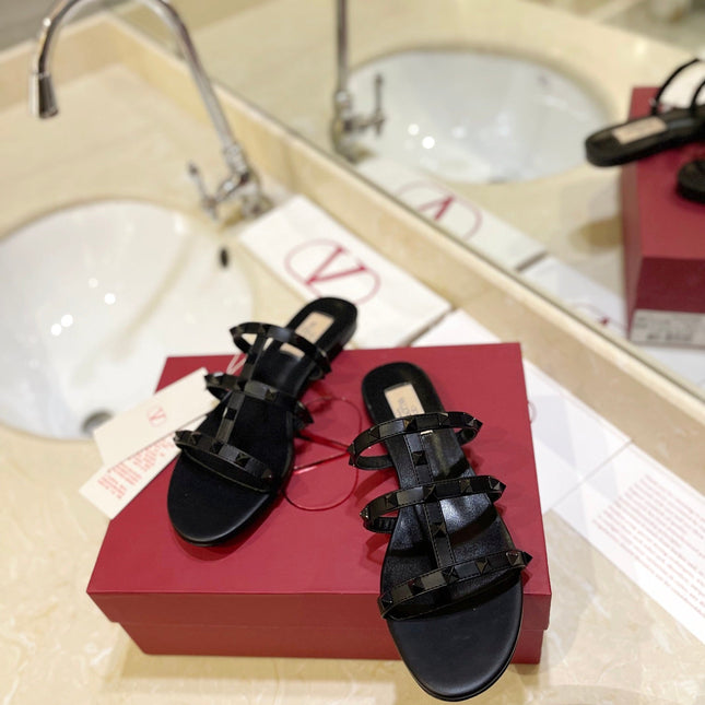 VALENTINO 26S ROCKSTUD CAGED SANDALS IN BLACK SMOOTH CALFSKIN