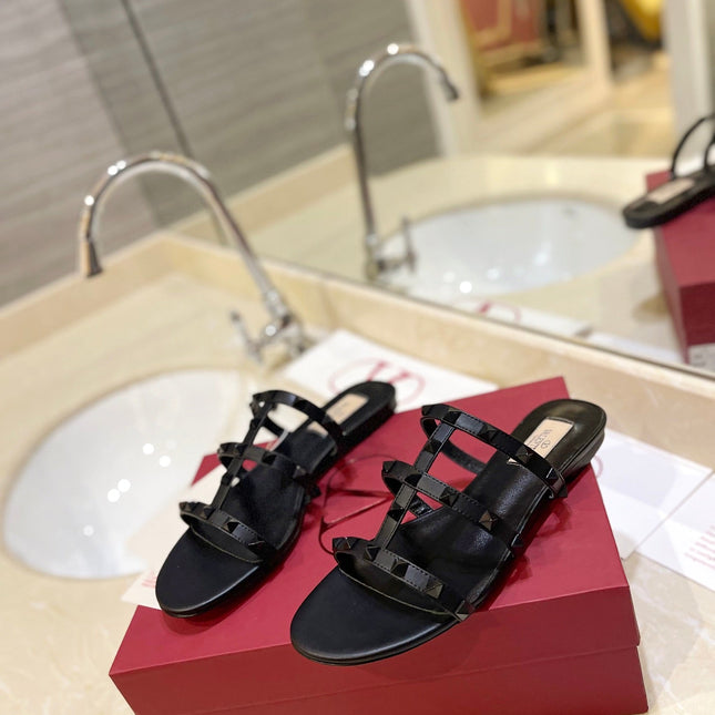VALENTINO 26S ROCKSTUD CAGED SANDALS IN BLACK SMOOTH CALFSKIN