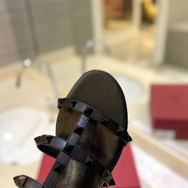 VALENTINO 26S ROCKSTUD CAGED SANDALS IN BLACK SMOOTH CALFSKIN