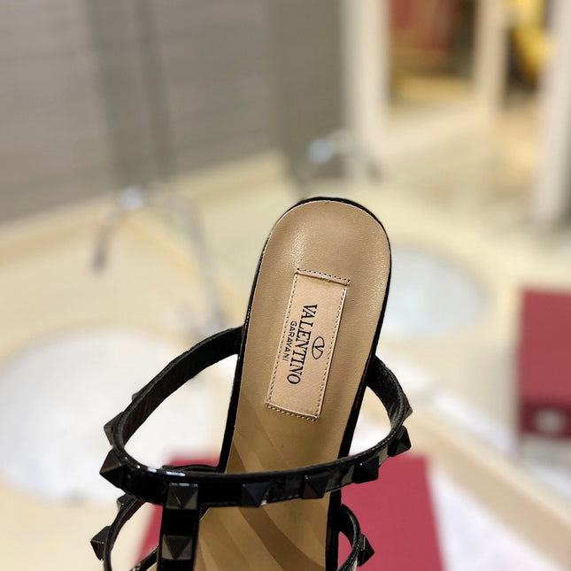 VALENTINO 26S ROCKSTUD CAGED HEELED SANDALS 60 MM IN BLACK PATENT CALFSKIN
