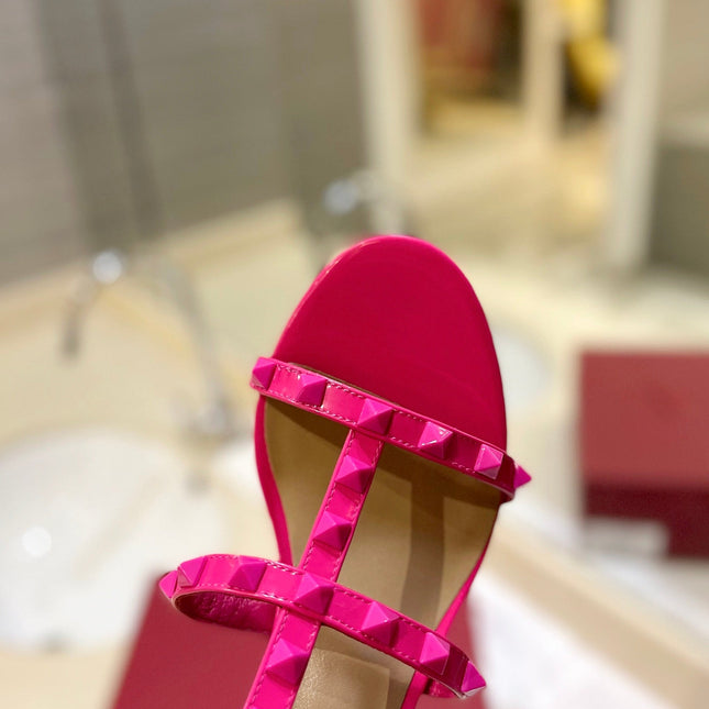 VALENTINO 26S ROCKSTUD CAGED HEELED SANDALS 60 MM IN PINK CALFSKIN