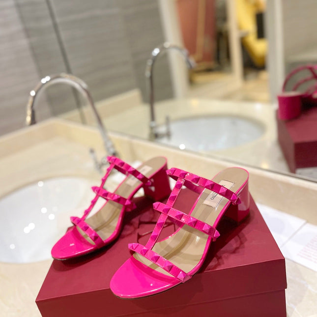 VALENTINO 26S ROCKSTUD CAGED HEELED SANDALS 60 MM IN PINK CALFSKIN