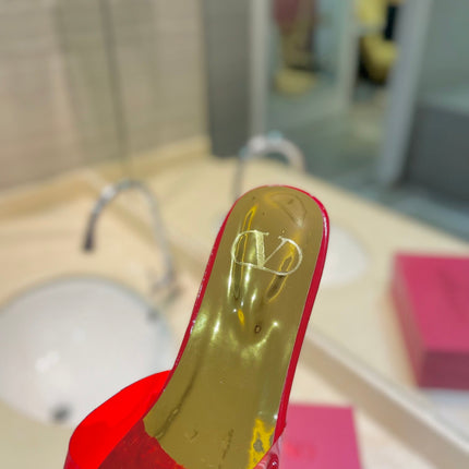 VALENTINO 26S FLAT SLIDES IN RED MIX GOLD LAMBSKIN WITH CRYSTAL