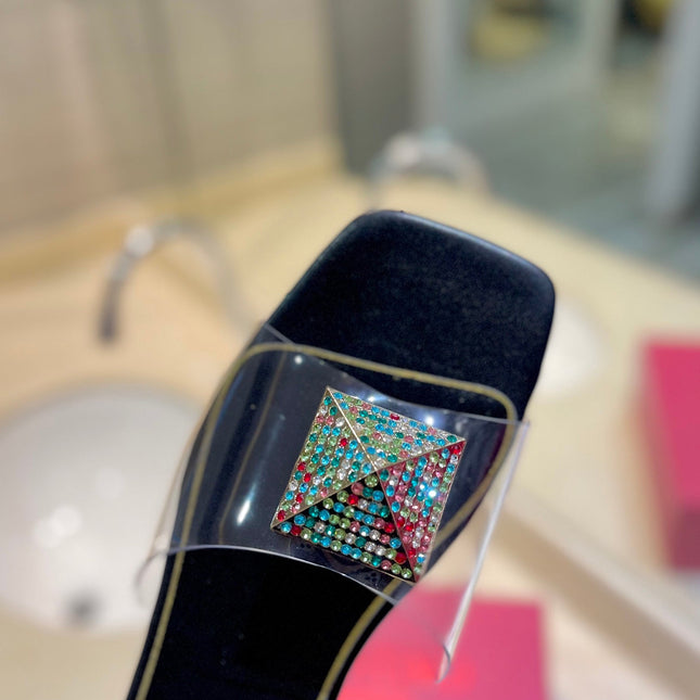 VALENTINO 26S FLAT SLIDES IN BLACK LAMBSKIN WITH CRYSTAL STYLE 2