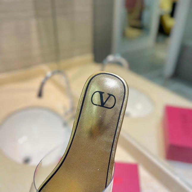 VALENTINO 26S FLAT SLIDES IN GOLD LAMBSKIN WITH CRYSTAL